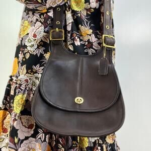 Vintage Coach Crescent Bag Black Leather Purse Handbag 9235